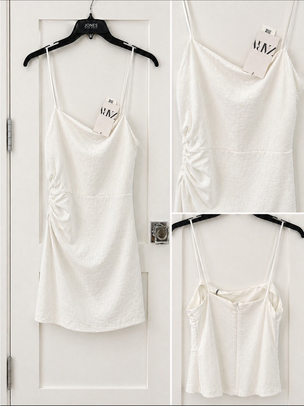 Zara White Ruched Side Slip M (6) Dress - Sleeveless Spaghetti Strap new w/tags